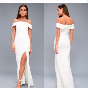 Lulus Adeline Off the Shoulder White Maxi Dress